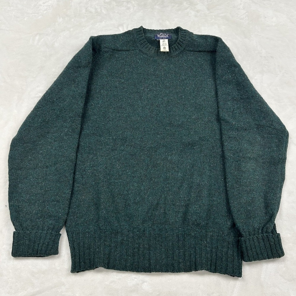 Woolrich Sweater Mens L Green 100% Wool Crewneck Vintage 9102 Marl Knit